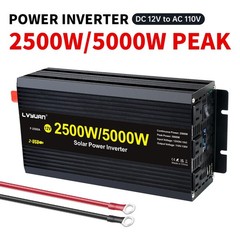 2500W 5000W Power Inverter 12V to 110V Converter With 2USB 3AC LCD Display Black