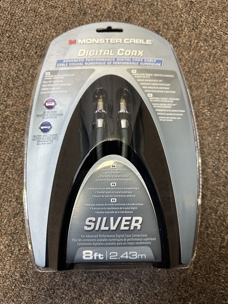 SEALED Monster Cable 400dcx2 Silver Digital Coaxial Cable 8FT NIB FREE Shipping