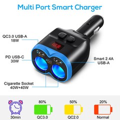 Dual USB Charger Power Adapter Car LCD Cigarette Lighter Socket Splitter DC 12V