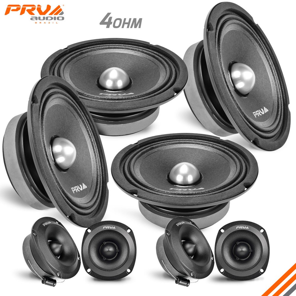 4x PRV 6.5″ Midrange Speaker + Tweeters 1480w Package 6MR250B-4 & TW350Ti-4 SLIM