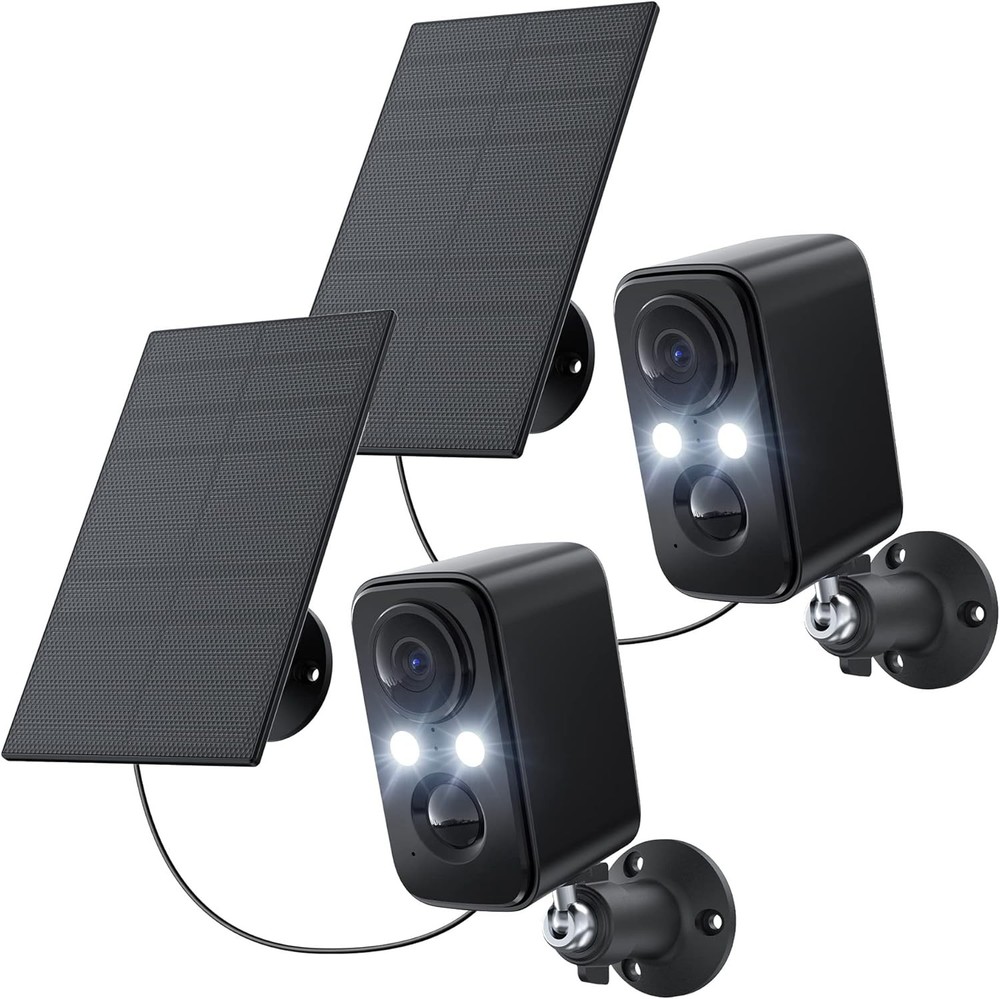 2PCS 1080P Wireless Security Camera 2K WiFi Solar Battery Power Camera Outdoor