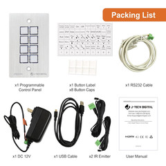 8-Button Control Panel Wall Plate with Programmable LED Buttons, RS-232, RS-458,