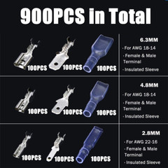900Pcs Spade Terminal Wire Crimp Connectors Set Kit SN-48B Crimping Tool Piler