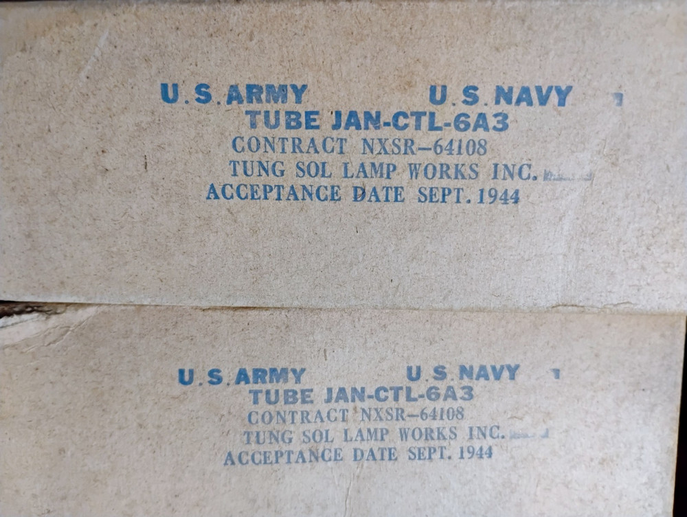 US NAVY Pair Tung-Sol 6A3 tubes black glass