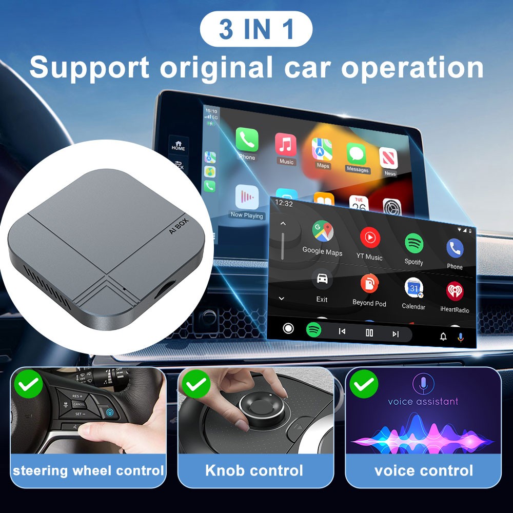 Android Dual WiFi 32GB Wireless TV Movie Video Streaming AI Box CarPlay Adapter