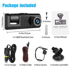 HD 1080P Dual Lens Car Dash Cam Front/Rear/Inside Video Recorder Camera G-Sensor
