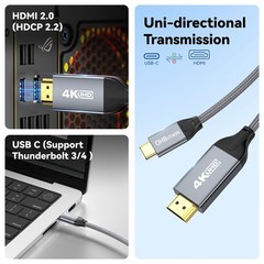 USB C to HDMI Cable 10 ft, 4K 60Hz USB Type C to HDMI 2.0 Braided Cord …