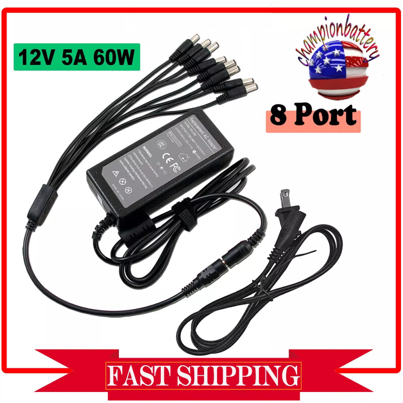 DC 12V 5A Power Supply Adapter +8 Split Power Cable For CCTV Security Camera DVR