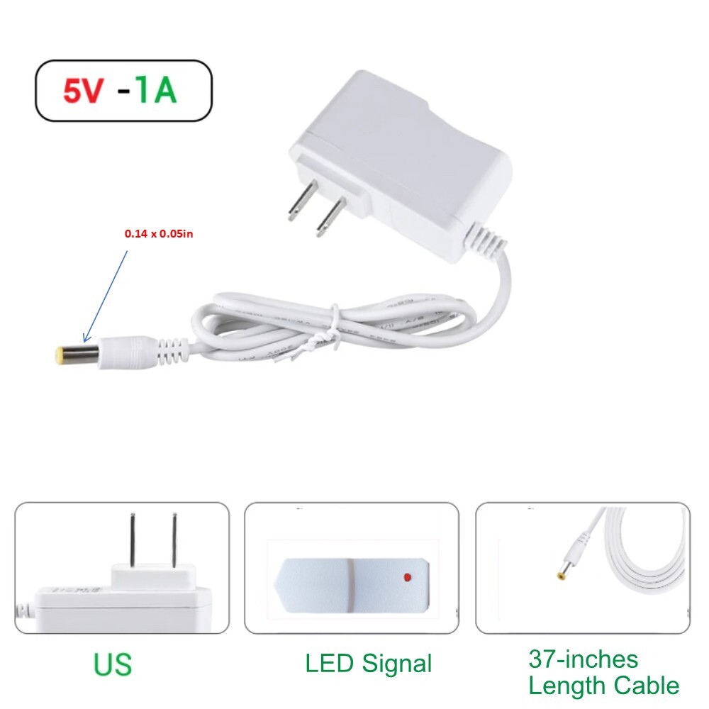 2pc 5V 1A Power Supply Adapter 10ft AC/DC Charger 0.14×0.05inch Plug