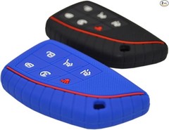 Silicone 6 Buttons Key Fob Cove Size: 6 buttonsColor: Black+Blue,with red line