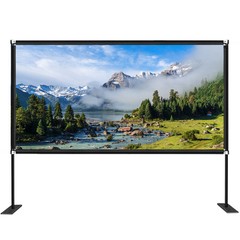 VEVOR Outdoor Movie Screen w/ Stand Portable Projector Screen 150″ 16:9 HD 4K