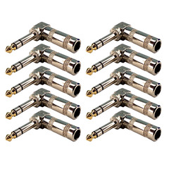Lot of (10) 1/4″ Gold Tip Right Angle 90 Degree Stereo Male Solder-On Jack Plugs
