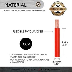 25ft 18GA Gauge AWG Primary Wire Turn On Cable Hook Up Remote Red OFC Copper Car