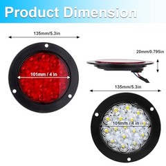 4PCS 4 Inch Round LED Trailer Tail Lights 2 Red and 2 White 4″ Led Stop Brake