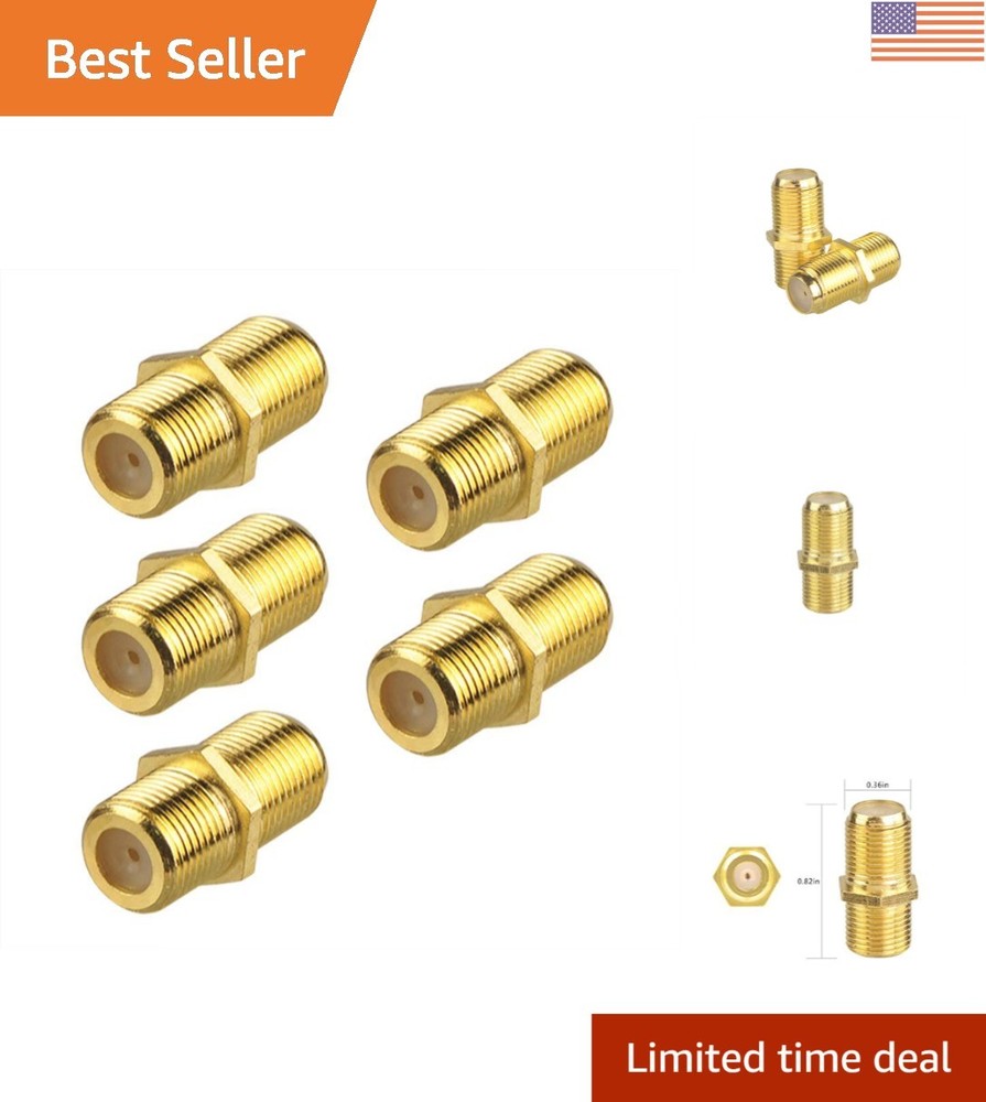 24K Gold-Plated RG6 Female-to-Female Coaxial Connectors, 5-Pack for HD Signal