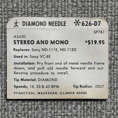 Pfanstiehl 626-D7 Diamond Stylus Replaces Sony ND-111E, ND-112G NOS