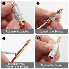 WGGE WG-009 Banana Plugs Audio Jack, 24k Gold Dual Screw Lock Speaker (12 Pairs)