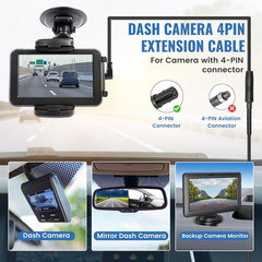EWAY 4 Pin Extension Cable (16.5FT/5M) for Dash Cam Rear View Backup Camera Reve