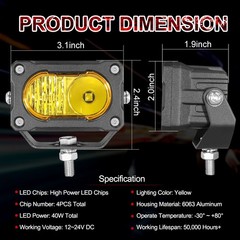 2x 3″ LED Pods Light Bar Amber Yellow Fog Lamp Offroad Driving Truck ATV &Wiring