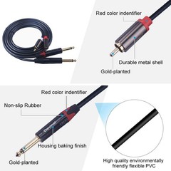 5 ft 1.5M 1/4 to RCA Cable, Dual 1/4 TS to 2 RCA Phono Stereo Patch Cord