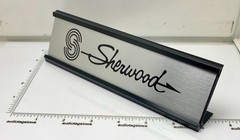 Sherwood Stereo Component Desk Sign – Custom Silver Aluminum, Double Sided