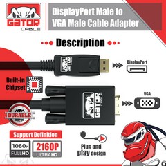 DisplayPort to VGA Cable Adapter For HDTV PC Desktop Monitor Video 4K 1080P 6FT