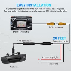EWAY Tailgate Handle Backup Camera for 2002-2008 Dodge Ram Camera, Black