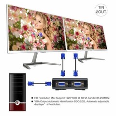 High Resolution 1 to 2 Monitor Switch VGA Video Splitter Converter Adapter