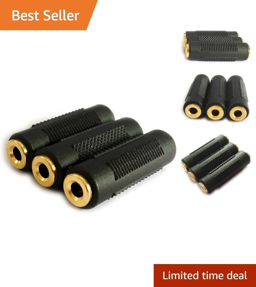 Gold Plated 3.5mm Stereo Jack Female to Female Adapter – 3 Pack for Audio Exc…