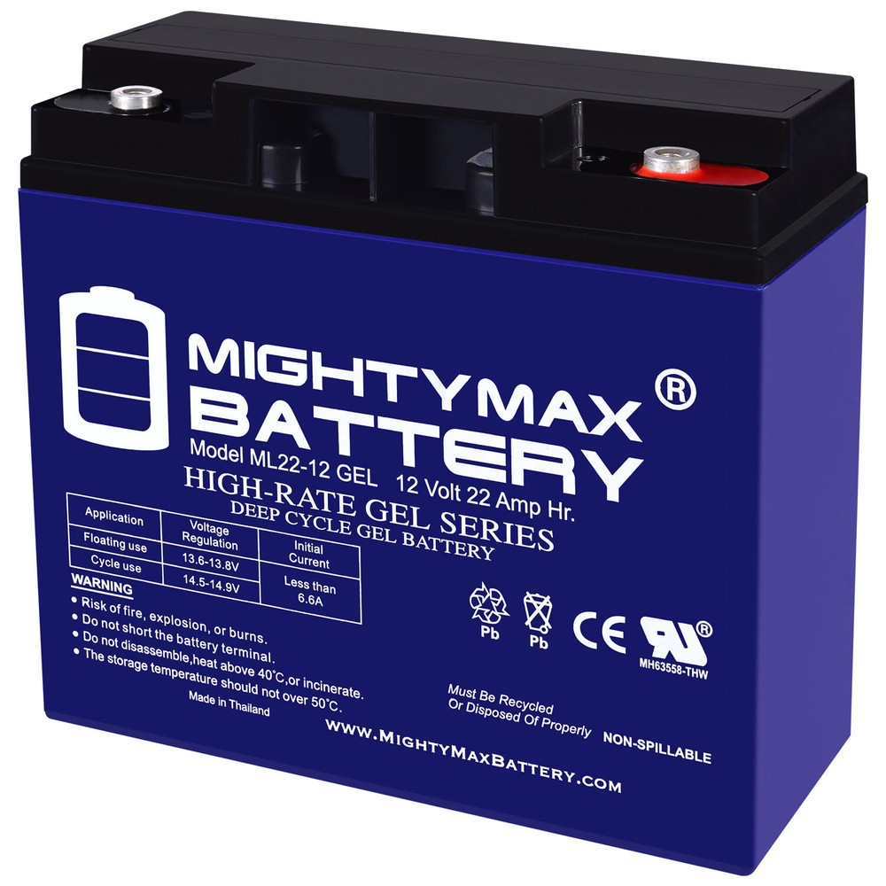 Mighty Max ML22-12GEL – 12 Volt 22 AH, GEL Type, Internal Thread (INT) Terminal,