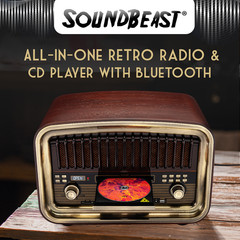 SoundBeast All-in-One AM/FM Wooden Radio with CD Player, Bluetooth, USB, Aux, SD