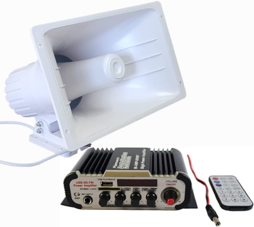 PA Power Horn Speaker (White) 100 Watt Indoor/Outdoor 80 Watt W/Bluetooth Audio