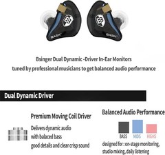 Bsinger PRO in Ear Monitor Headphones for Musicians, Dynamic Driver Noise Isolat