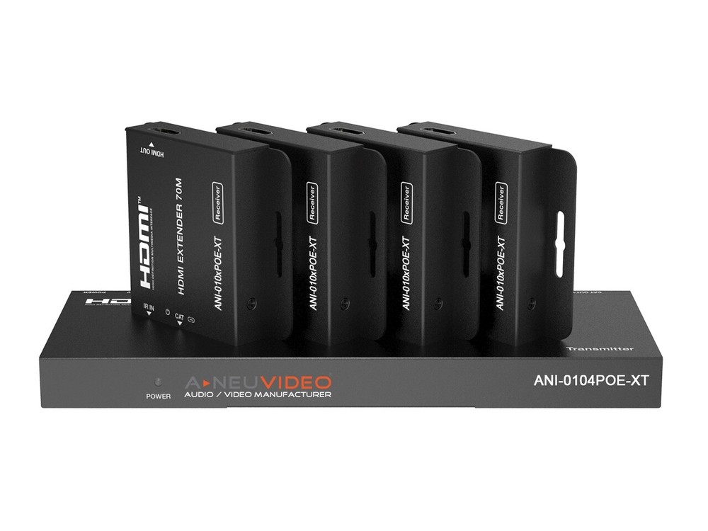 A-NeuVideo ANI-0104POE-XT 1×4 HDMI POE 1080/4K30 Extender Splitter/IR with 4x Rx