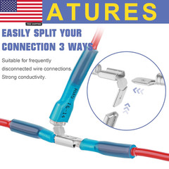200PCS Heat Shrink Piggyback Spade Connectors, 22-10 AWG Piggyback Wire Connecto