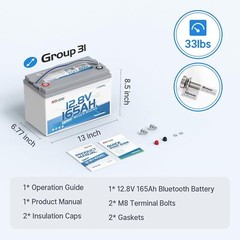 Redodo 12V 165Ah LiFePO4 Battery with Bluetooth 165A Group 31 Lithium Battery