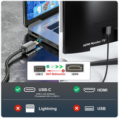 4K USB C to HDMI Cable 30FT, High Speed Type-C to HDMI Cord-Braided,Thunderbolt