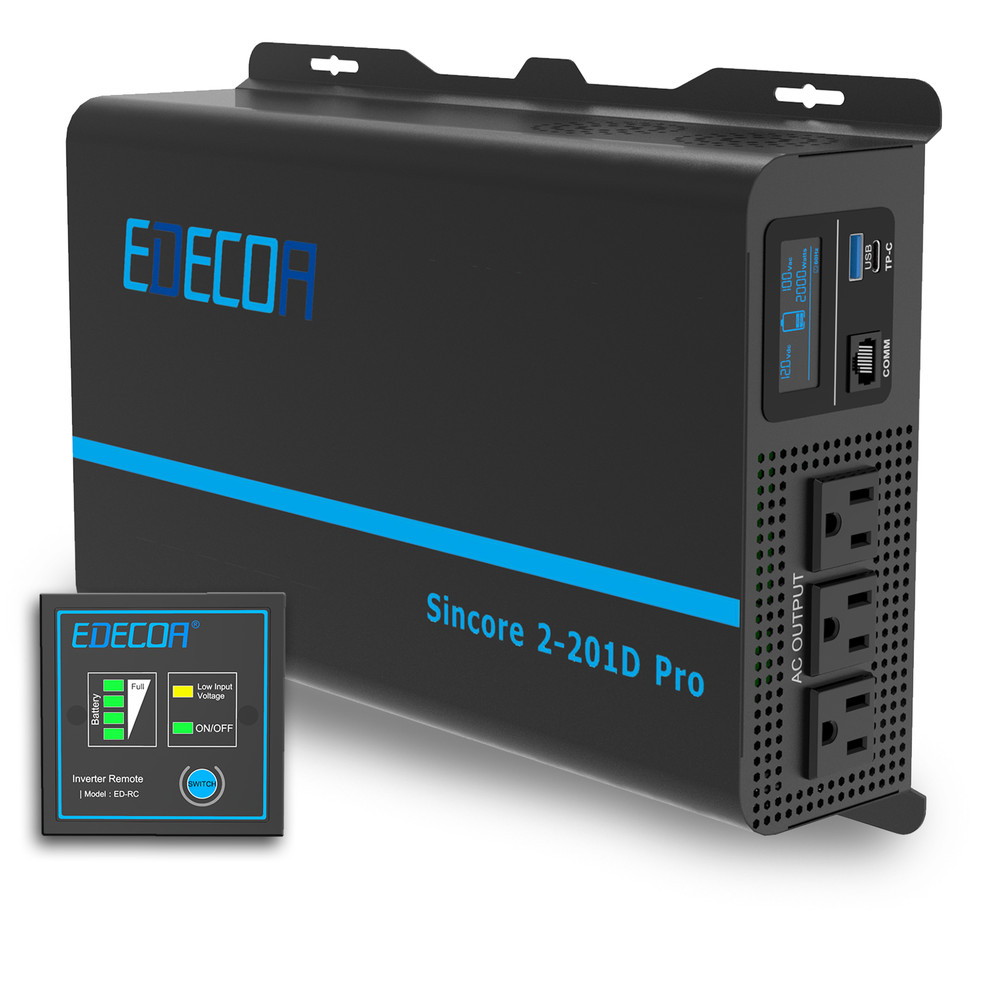 EDECOA Power Inverter Pure Sine Wave 12V DC to 120V AC 2000W USB Type C PRO