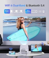 Smart Projector with 4K 8K Support, Android 14 Mini Projector with WiFi6 Silver