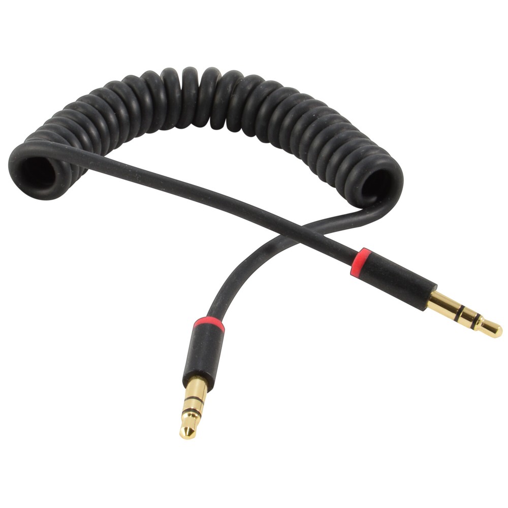 3ft Spring Coiled 3.5mm 1/8″ Aux Cable Stereo Audio Auxiliary Cord
