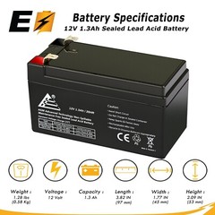 12V 1.3Ah Battery Replaces PS1212 Rechargeable SLA Battery