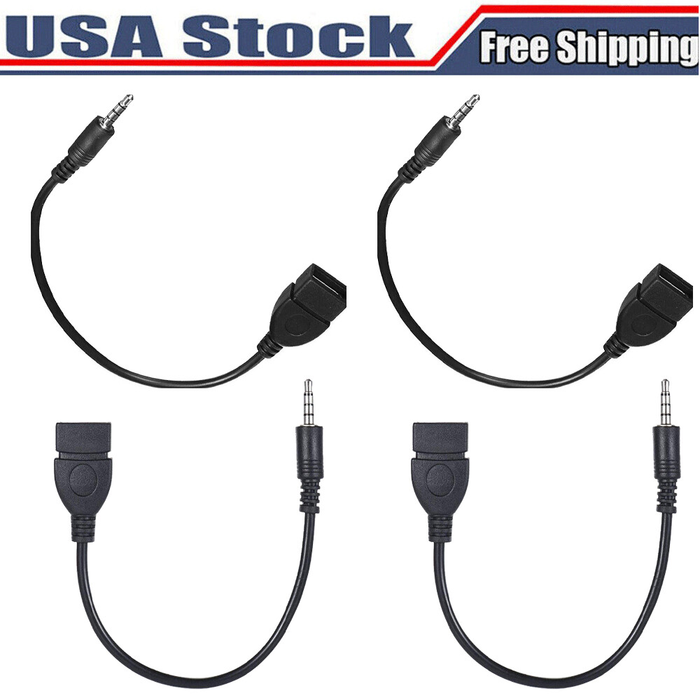 4Pcs 3.5mm Male Audio AUX Jack to USB 2.0 Type A Female OTG Converter Adapter