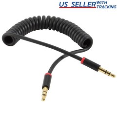 2x 3ft Spring Coiled 3.5mm Aux Cable Stereo Audio Auxiliary Cord (2-Pack)