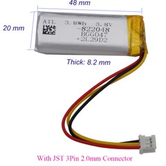 3.8V 1000mAh Li Lipo Battery 822048 3Pin2.0 For Roku Pro Voice Remote Controller