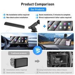 11.3″ Portable Dash Cam Wireless Apple CarPlay Android Auto Car Stereo microSD