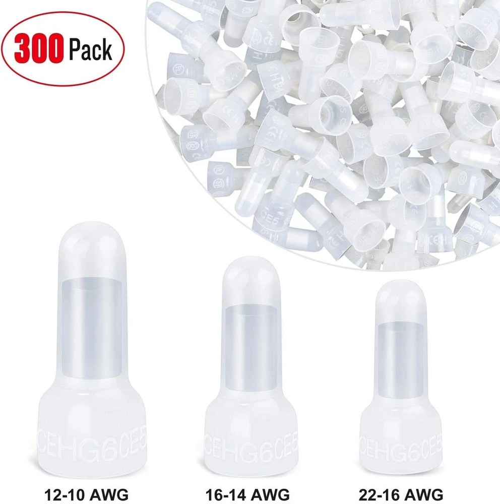 300PCS Closed End Crimp Cap12-10 16-14 22-18 AWG Gauge Wire Connector Terminal