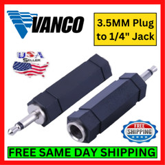 Vanco AD-509 3.5 mm Mono Plug – 1/4″ Stereo Jack Adapter Black Molded Plastic