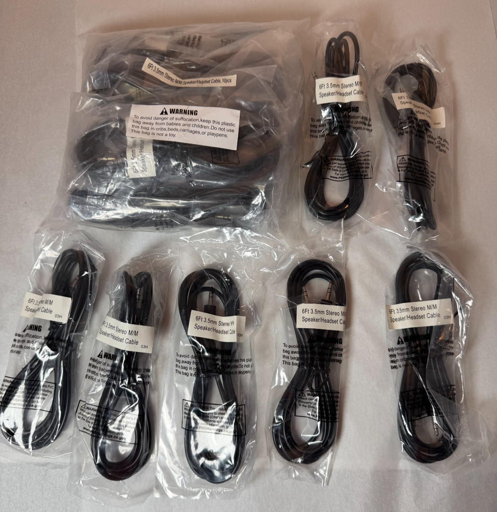 3.5mm Audio Stereo Male to Male Cable Aux Headphone Jack 6ft – Lot of 27 – New