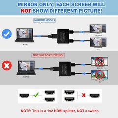 HDMI Splitter 1-In-2 Out 4K UHD HD 1080P 2-Port Repeater Splitter Amplifier 1×2
