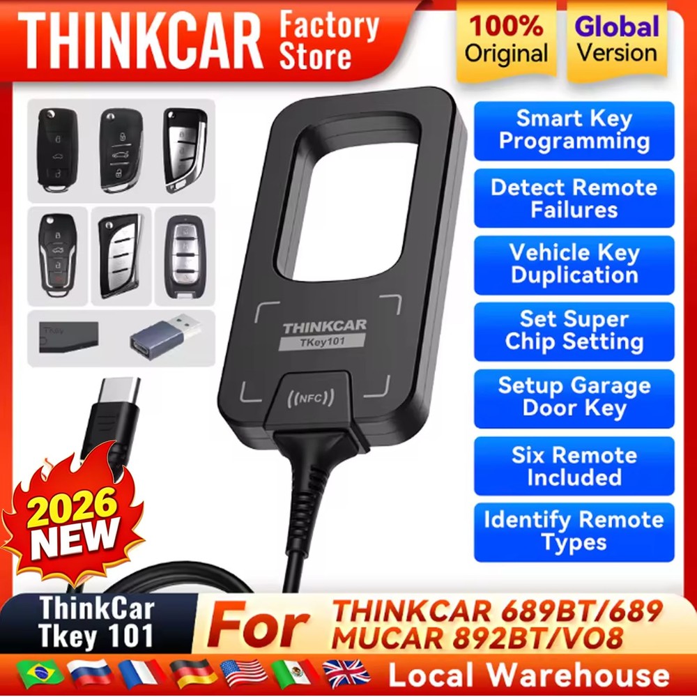 THINKCAR TKEY101 IMMO KEY Coding Remote kёy Programmer For MUCAR 892BT 689BT US